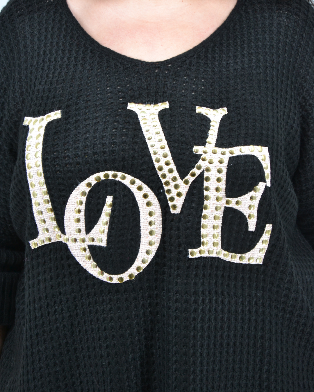 Zoom sur l'inscription Love du pull Jonas noir